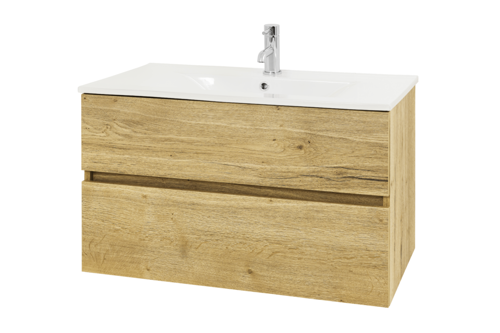 Glyde 800mm 2 Drawer Halifax Oak W/H Midelton Tiles
